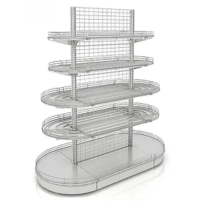 стеллаж торговый островной сетчатый с полукруглыми торцами 25 серия