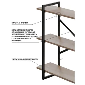 полка навесная gutta 780х920х250 (3 яруса) каркас чёрный, настил патина