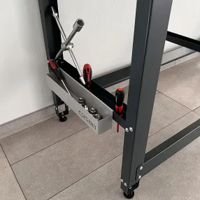 верстак small с металлической столешницей и траверсами для хранения мотоколёс